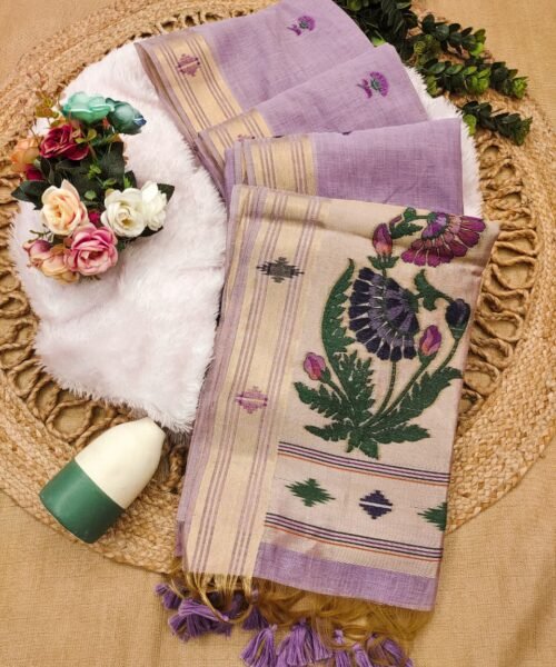 Munga Cotton Saree with Zari Border & Thread Woven Design