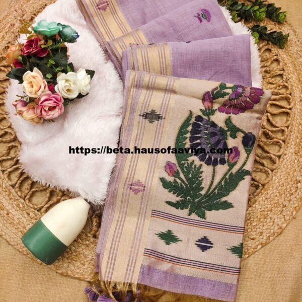 Munga Cotton Saree with Zari Border & Thread Woven Design