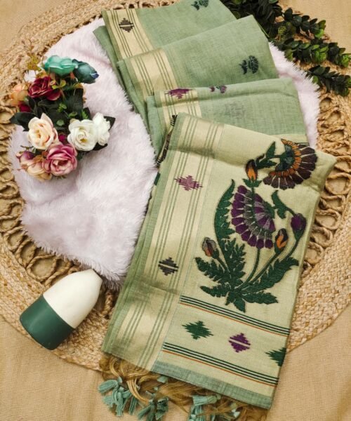 Munga Cotton Saree with Zari Border & Thread Woven Design