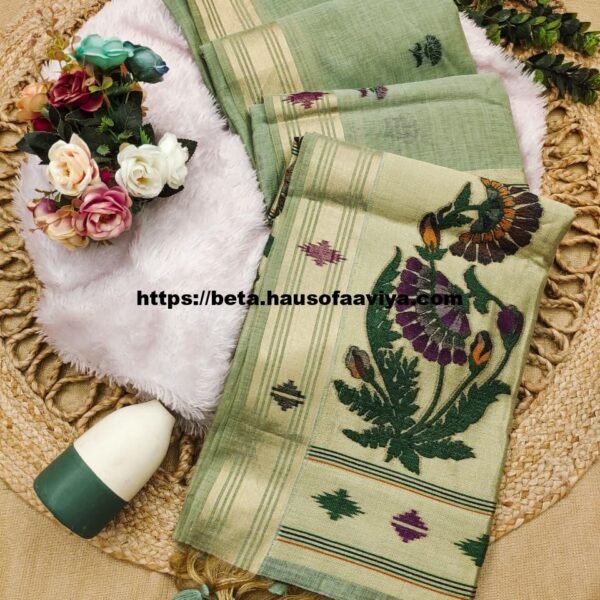 Munga Cotton Saree with Zari Border & Thread Woven Design