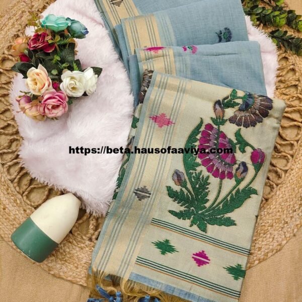 Munga Cotton Saree with Zari Border & Thread Woven Design