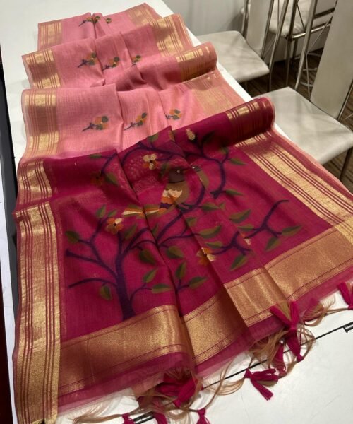 Alternative view of Munga Cotton Saree with Zari Border & Thread Woven Design