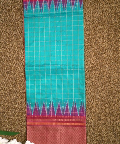 Ikkat Bone checks Silk Saree